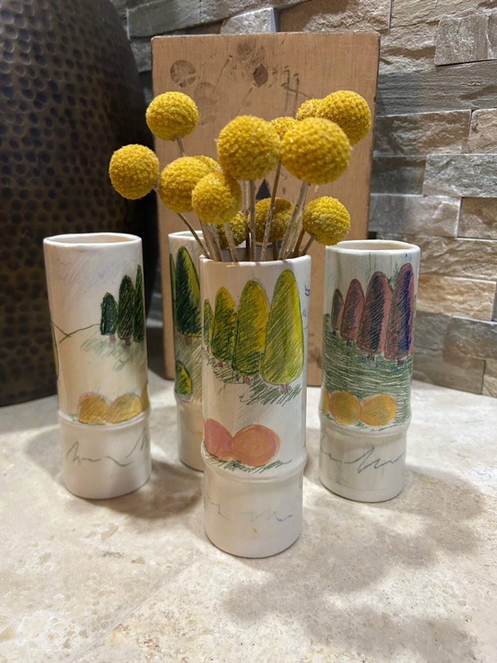 Hand-Painted Ceramic Bud Vase by Cleveland Ohio Artist Ann Caywood Brown (D)